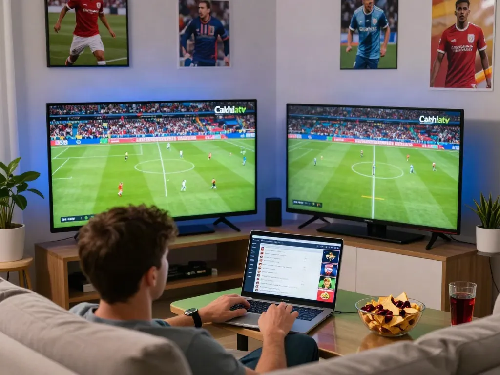 Watch live football matches on Cakhiatv from home, showcasing an engaging viewing environment.