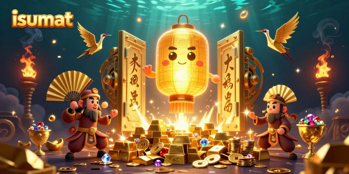 Experience isumat's vibrant online casino atmosphere with golden lantern spirits and treasure elements.