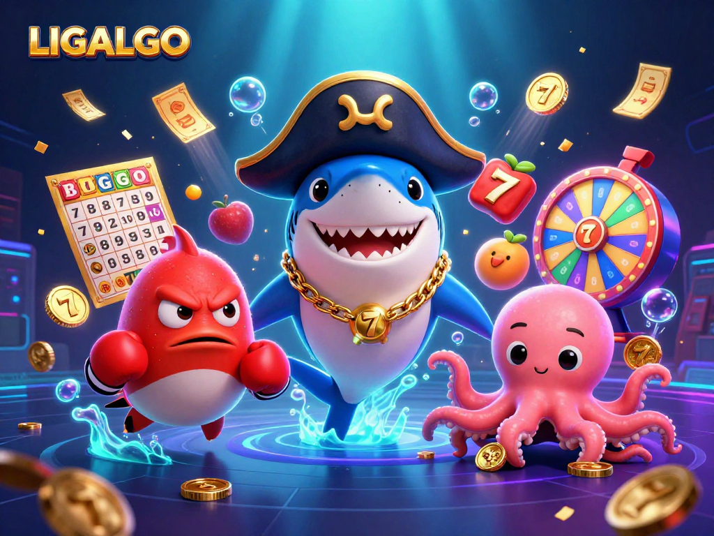 LIGALGO showcases exciting slot action with vibrant characters and casino elements, creating a thrilling gaming atmosphere.