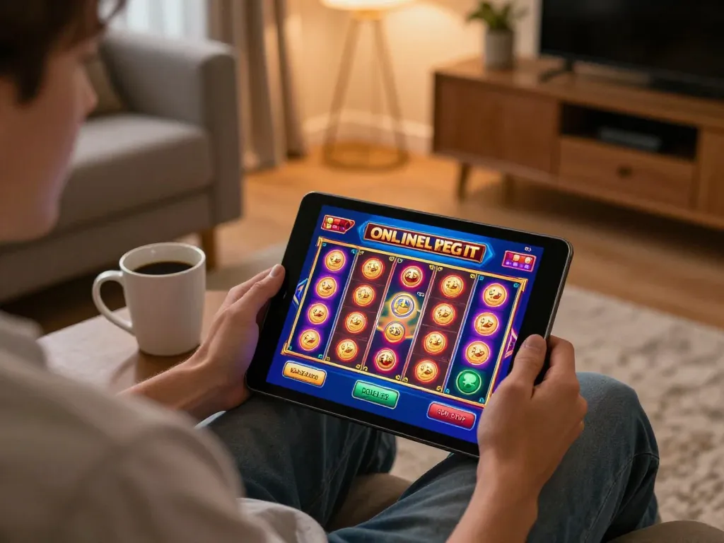 Player engaging with online casino experience on tablet showcasing go8s interface, soft ambient lighting