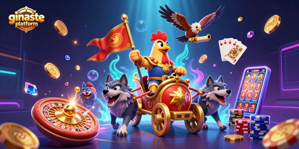 Experience the exciting ginaste platform with a dynamic 3D casino scene featuring lively characters and vibrant casino elements.