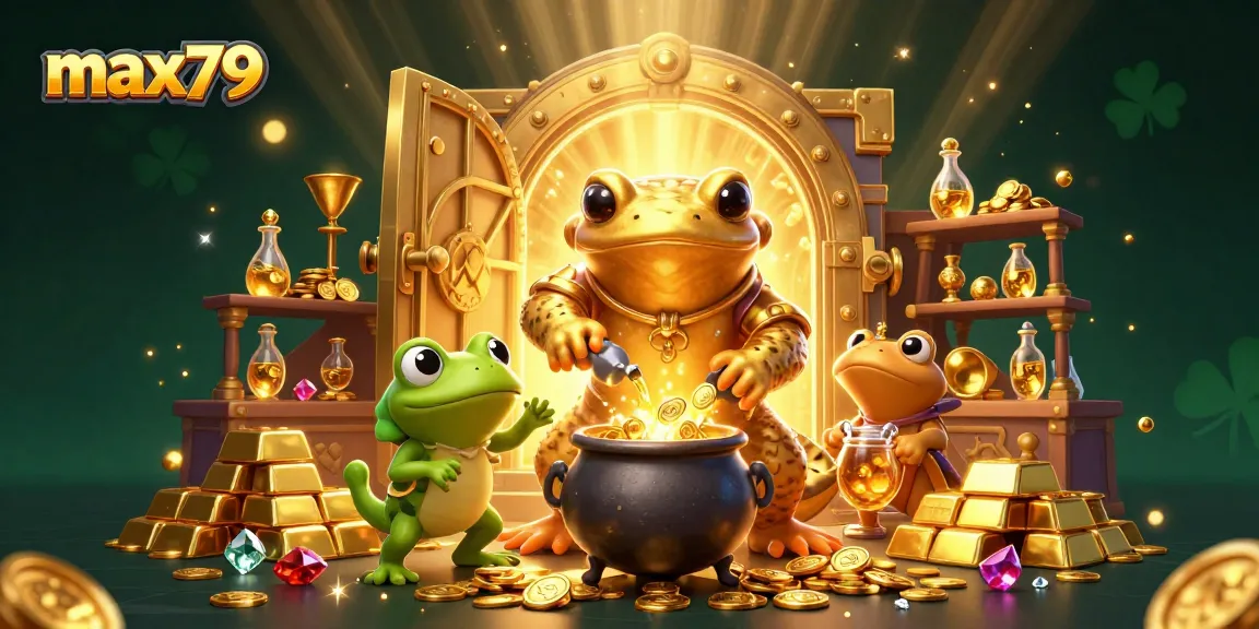 Max79 showcases a vibrant gambling scene with a golden salamander alchemist converting metals to gold, surrounded by treasure.