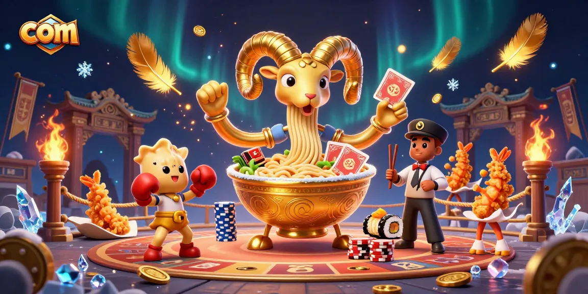Join the ultimate com battle with a golden ramen bowl dealing cards and surrounded by cheerleaders!