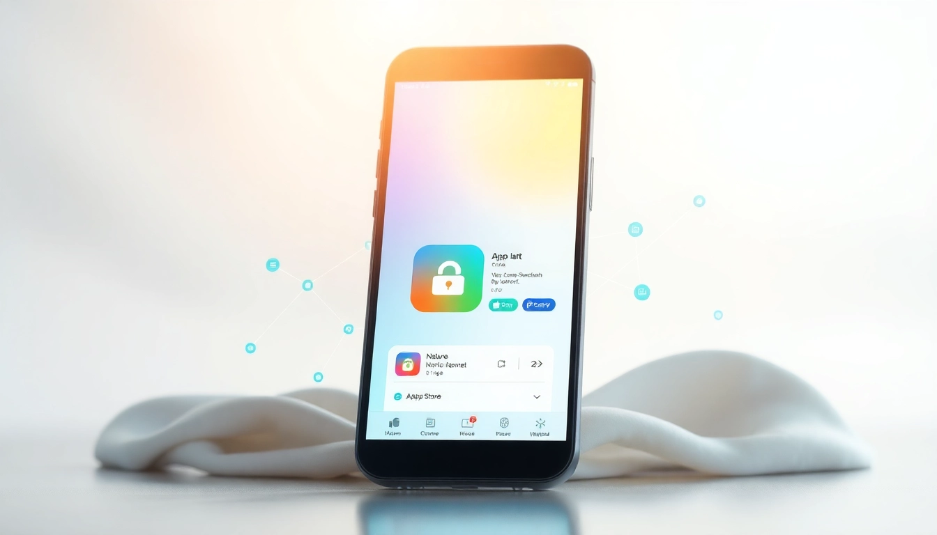 快连下载 process displayed on a smartphone with vibrant app interface and global connectivity elements.