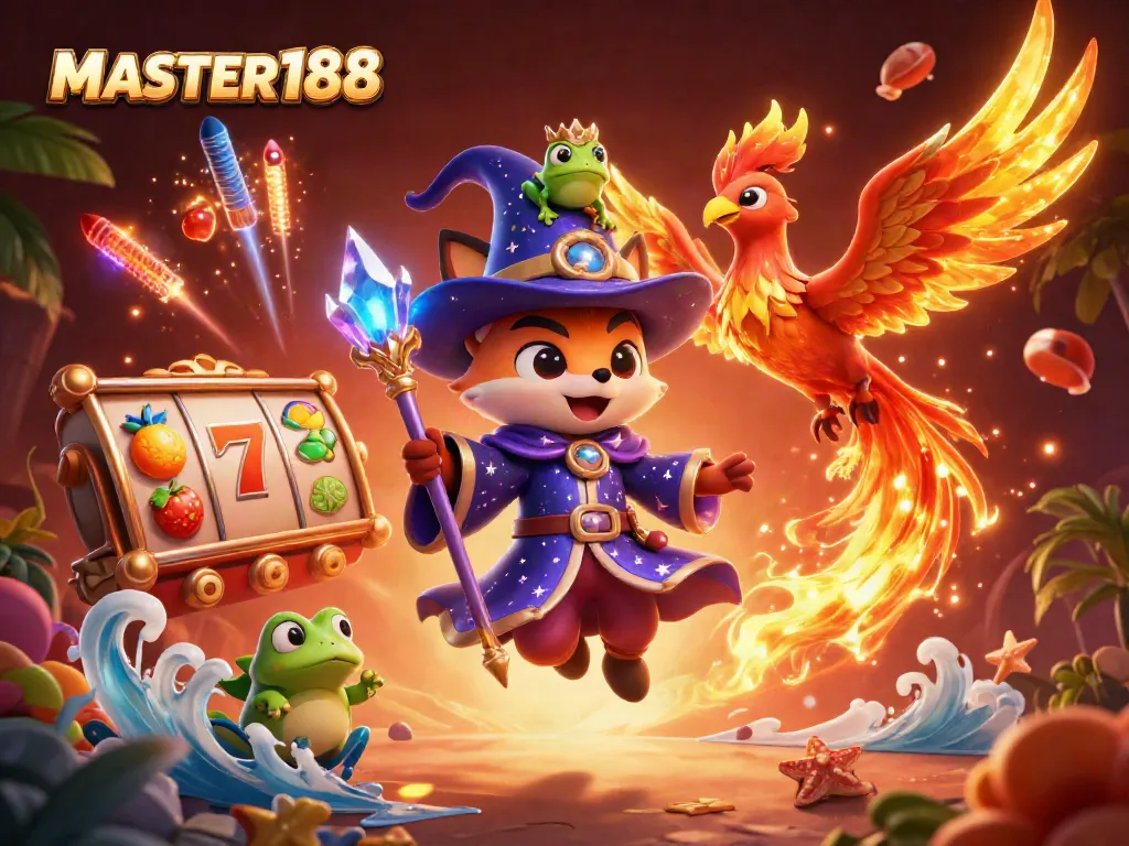 Experience thrilling gameplay on MASTER188 with dynamic slot reels and captivating characters.