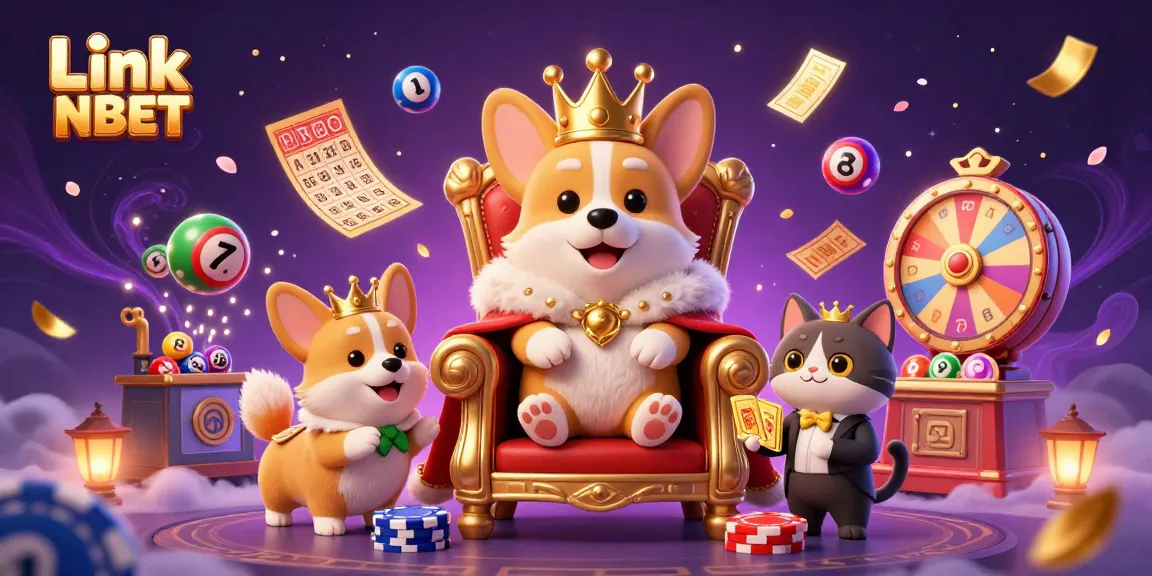Engage with Link NBET through this vibrant illustration of corgis celebrating wins in a dynamic casino scene.