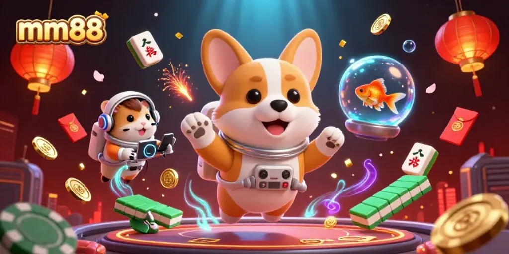 Engage with mm88 through an immersive 3D casino adventure featuring a whimsical astronaut corgi.
