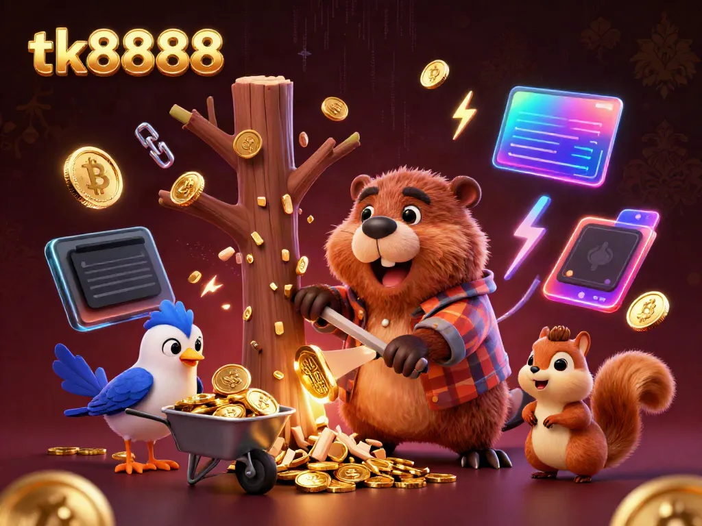 Win big with tk8888 as cartoon characters celebrate while collecting golden coins in a vibrant casino.