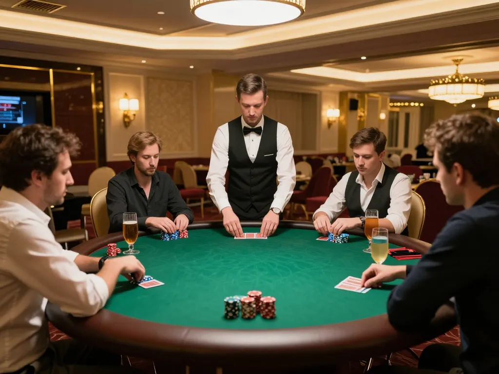 Dynamic poker action at trang chủ 33win's elegant casino, players engaged in high-stakes gameplay.