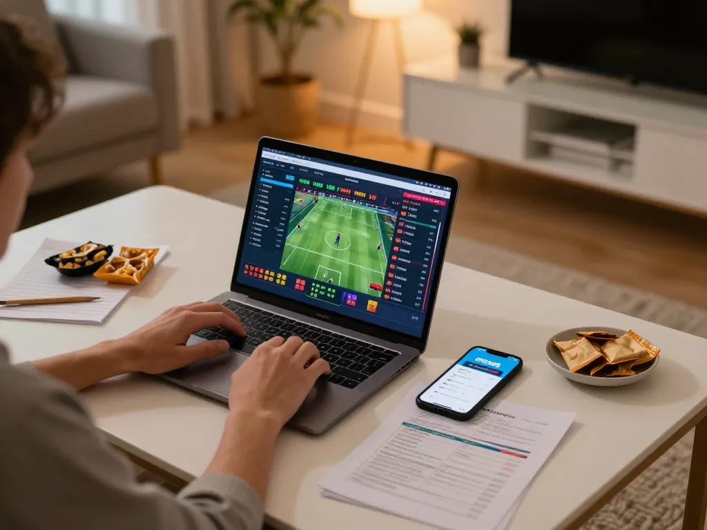 Engaged player exploring sports betting opportunities on the OPEN88 platform from home