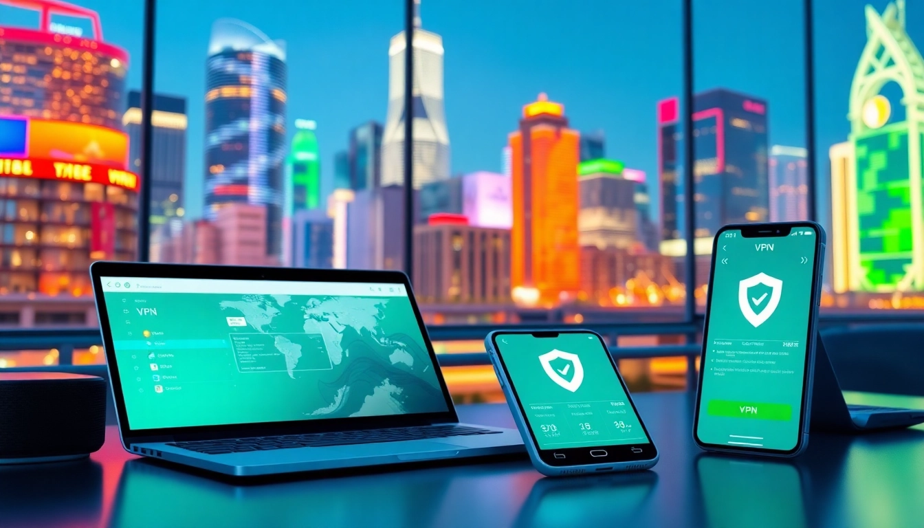 在现代设备上的快连 VPN 界面，展示安全的在线连接。