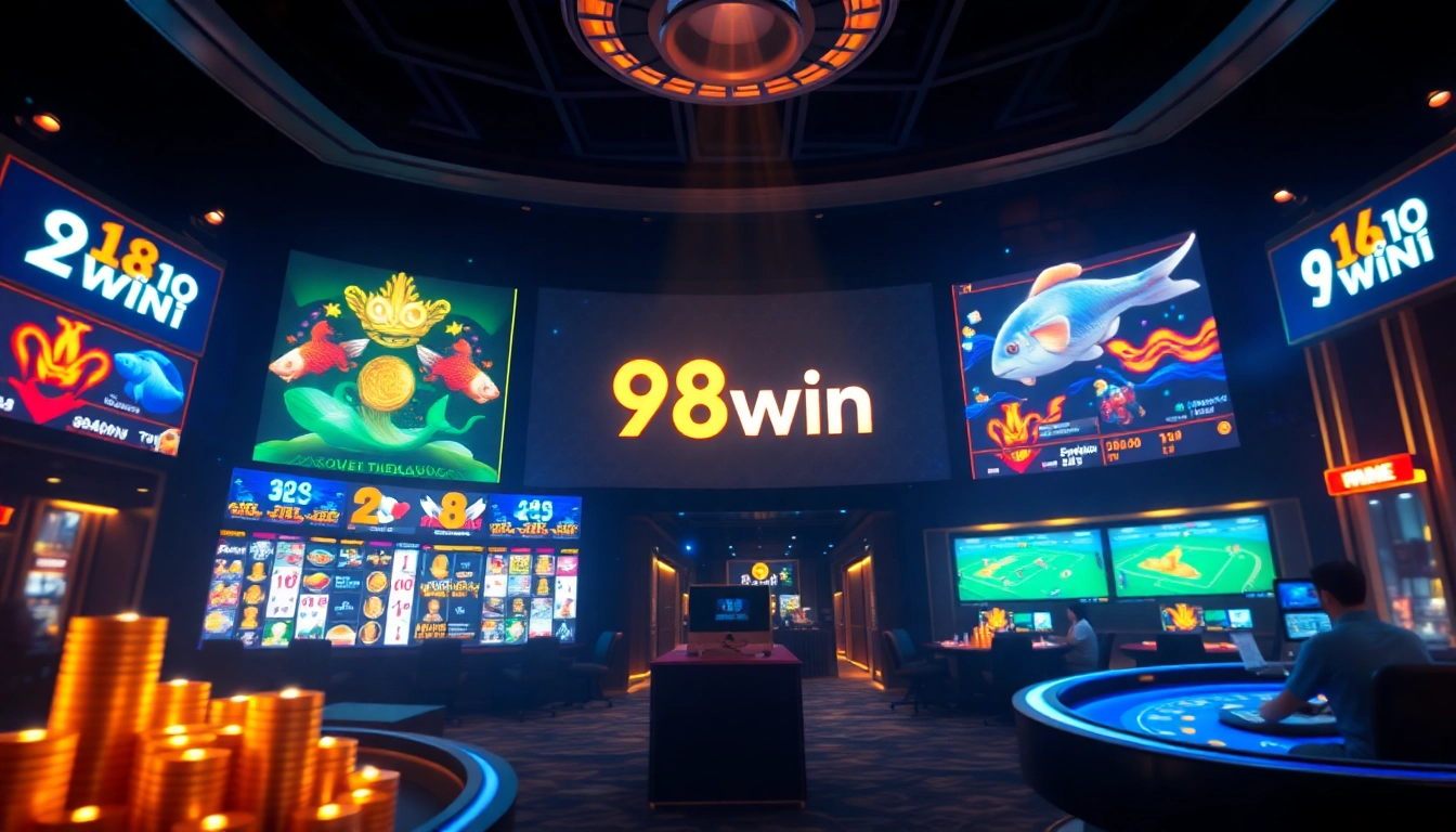 Dynamic online gaming scene at 98win, featuring exciting casino games and vibrant visuals.