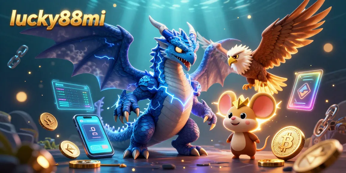 Experience the excitement at lucky88mi with a vibrant 3D illustration showcasing crypto elements, integrating thrilling gaming scenes.