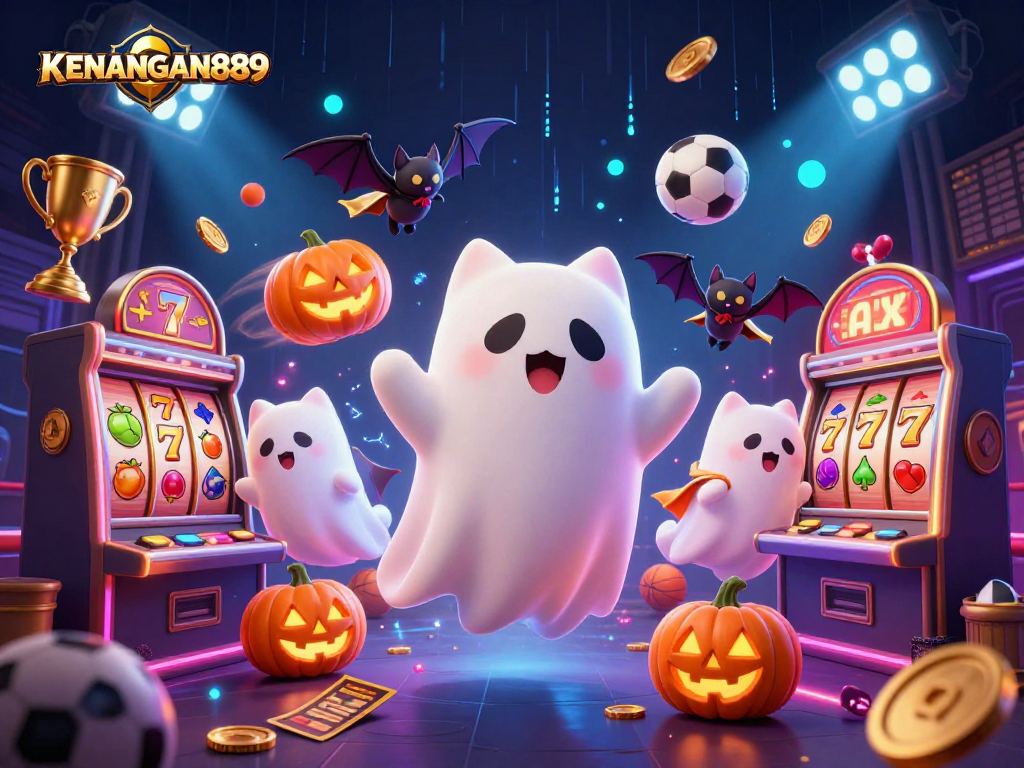 Engage with KENANGAN889 in this vibrant 3D casino scene filled with excitement and iconic characters.