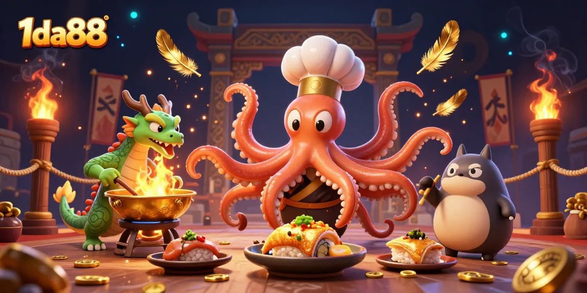 Experience thrilling games at 1da88, with vibrant illustrations of dynamic casino action.