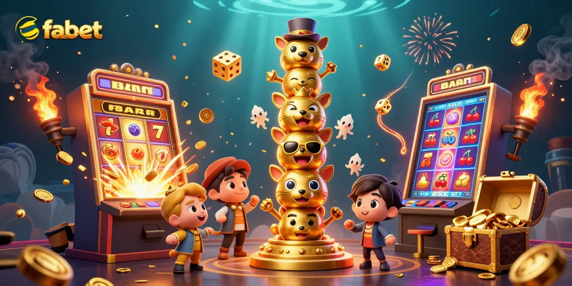 Experience thrilling gaming at fabet with vibrant golden totem and exploding slot machine elements.