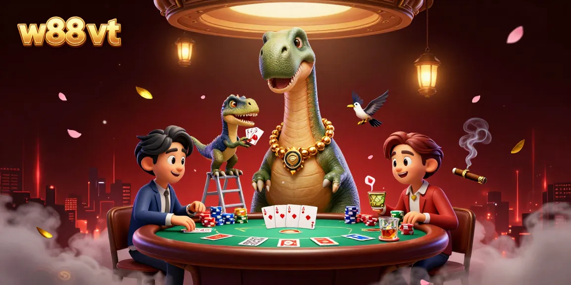 Cược tại w88 vt trong không gian sòng bạc với brontosaurus to lớn, chất lượng hình ảnh 8K.