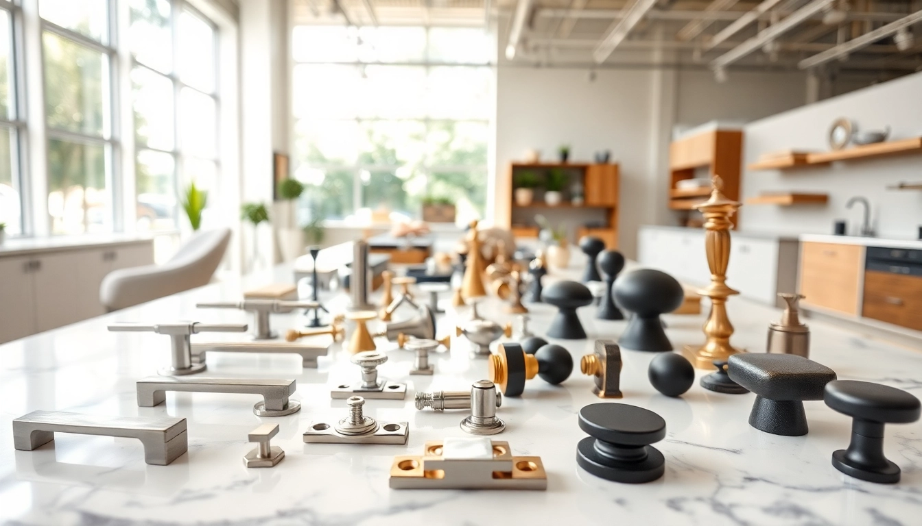 Showcasing diverse furniture hardware supplier components in a modern showroom.