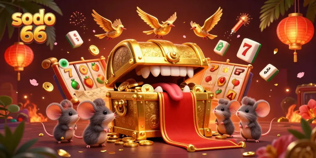Experience the thrill of sodo 66 with dynamic slot symbols and a treasure chest inviting adventurer mice.