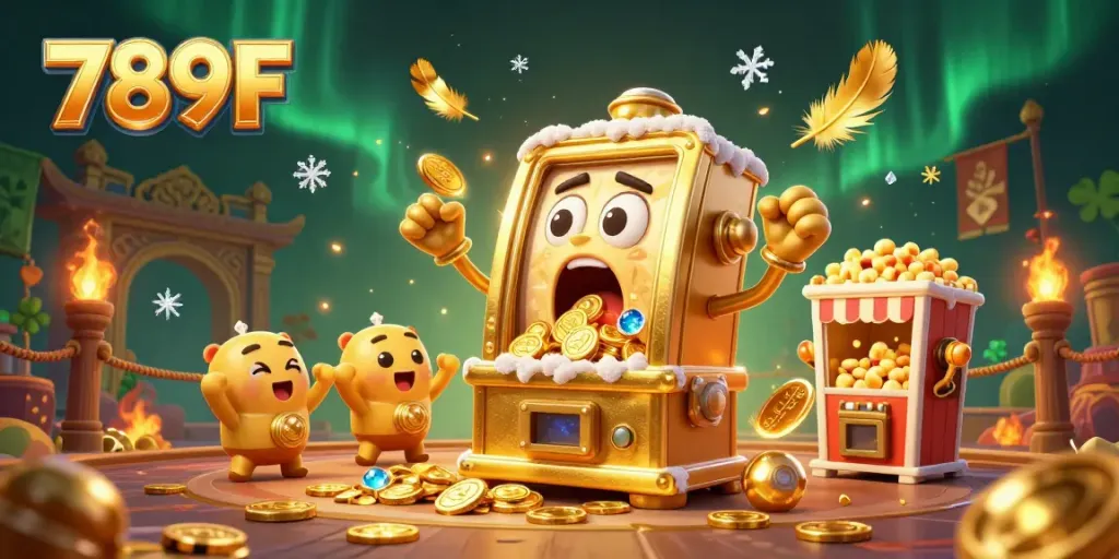 Experience the excitement of 789F with a lively jackpot scene and charming slot machines.
