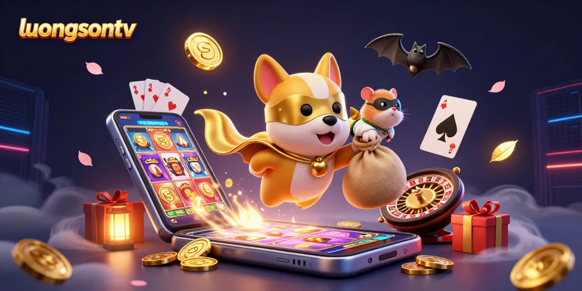 luongsontv offers dynamic sports betting experience with cartoon superhero dog and hamster, gold coins flying