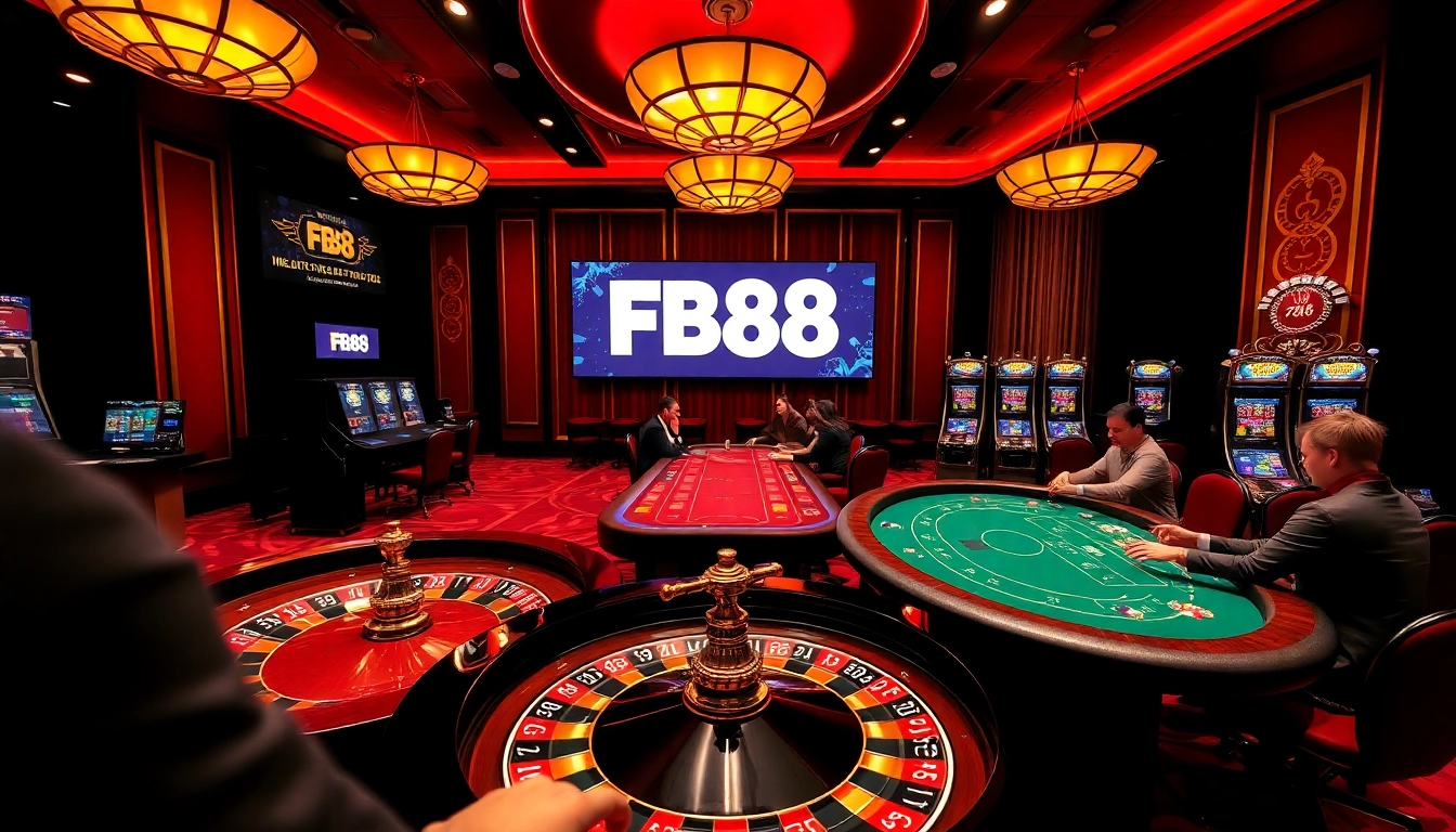 FB88 online gamers strategizing at a luxurious casino table with vibrant visuals