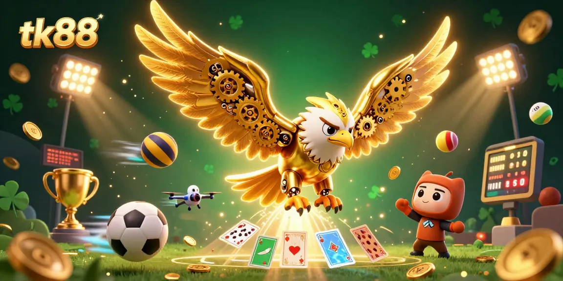 Experience the thrill of tk88 casino featuring cybernetic eagle and dynamic gaming elements.
