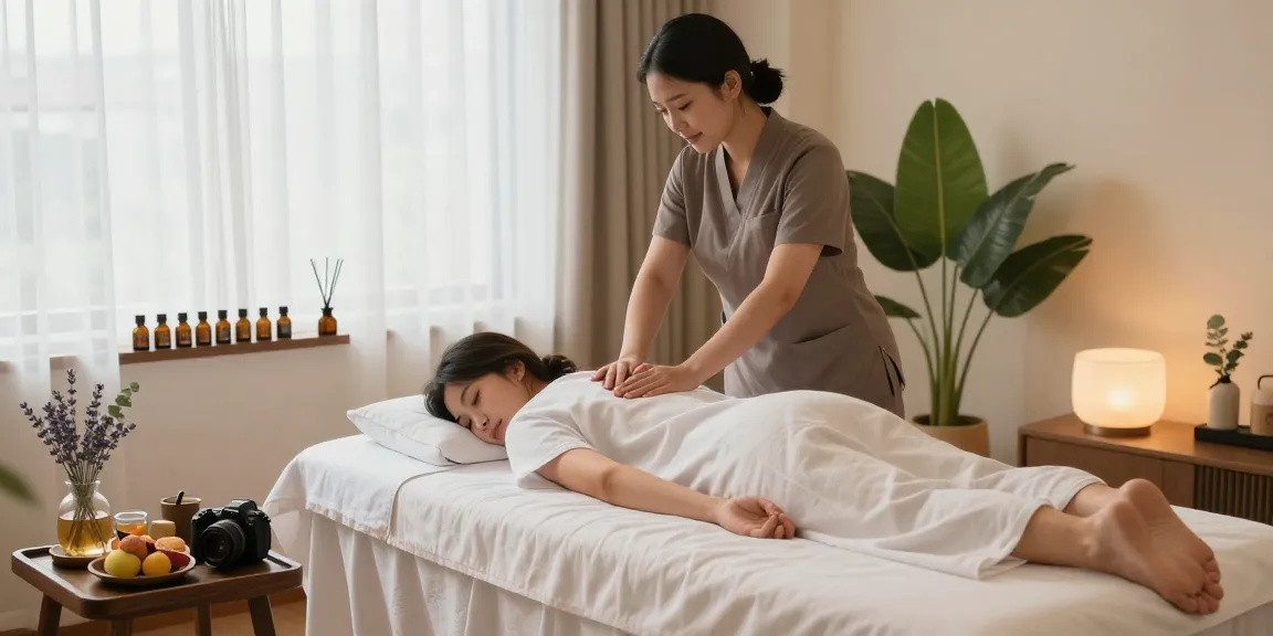 Relaxing 마포출장마사지 in serene spa room with calming ambiance and essential oils