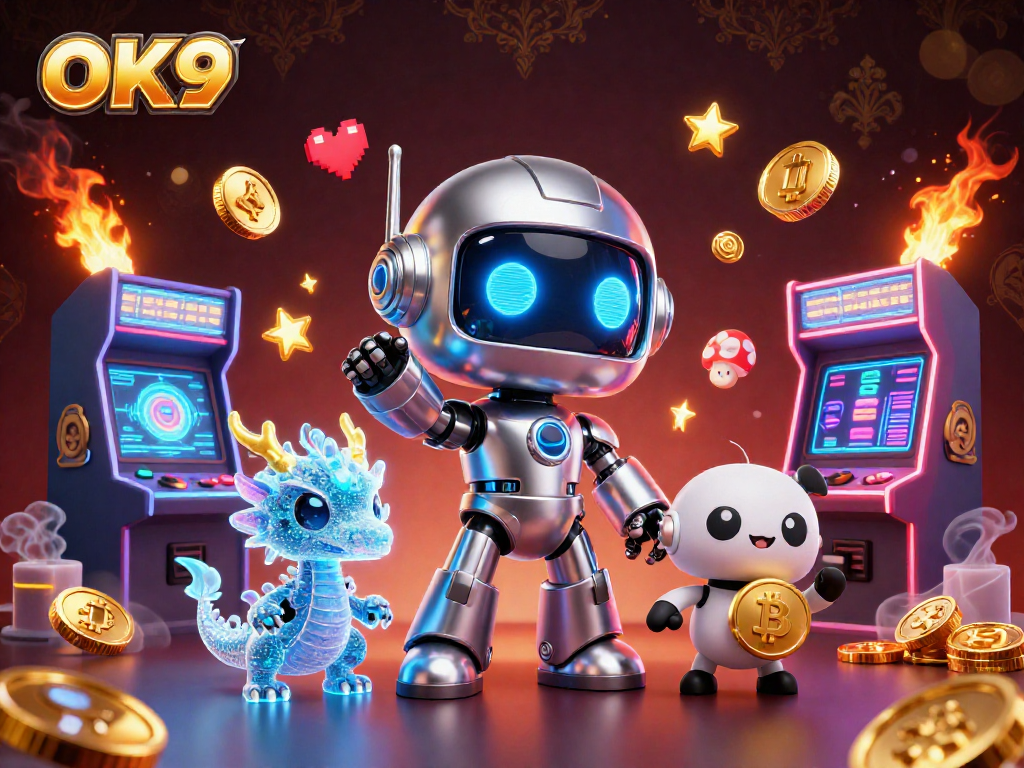 Experience the excitement of OK9 with lively casino games and vibrant characters.