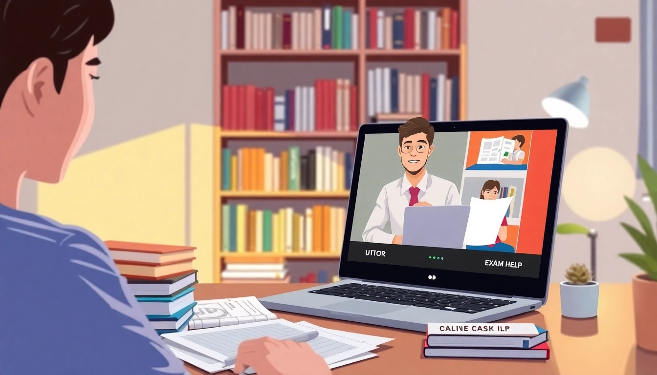 Engaging remote exam help session featuring a tutor and student in a cozy study.