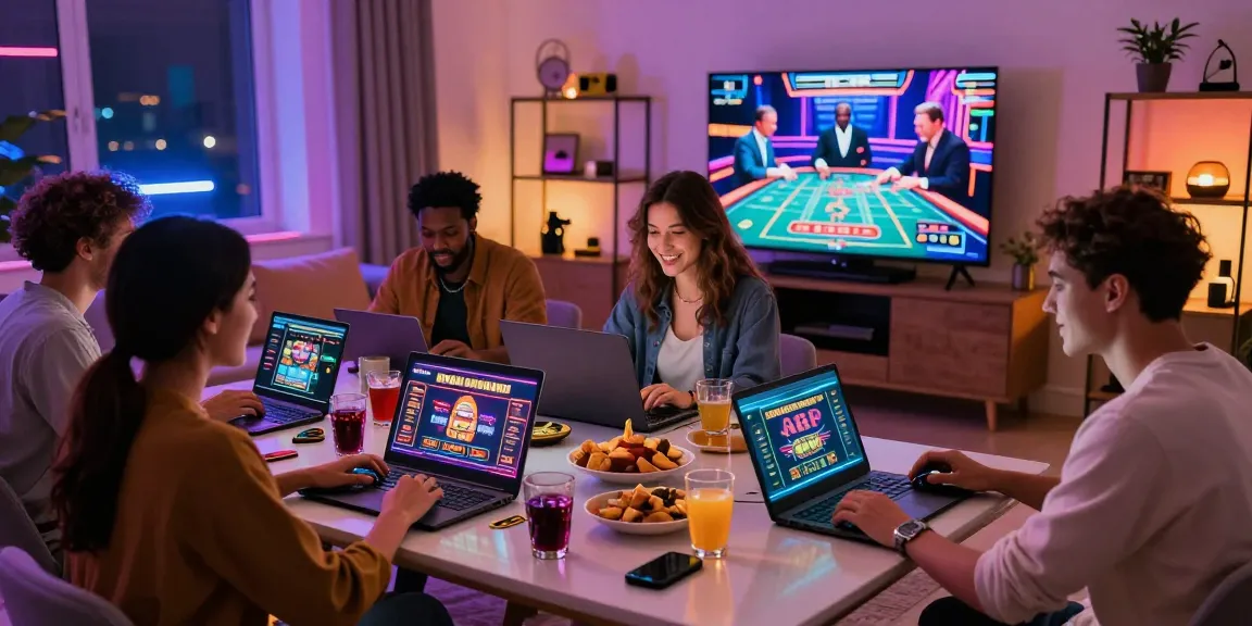 Enjoying gaming night with friends exploring non UK casinos in a vibrant home setting.