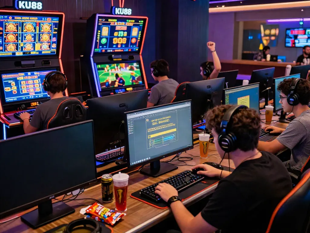 Players enjoying games on the KU88 platform in a vibrant online casino setting.