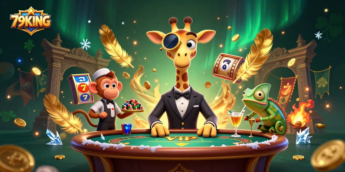 Experience excitement with 79KING's high-roller giraffe and vibrant casino scene.