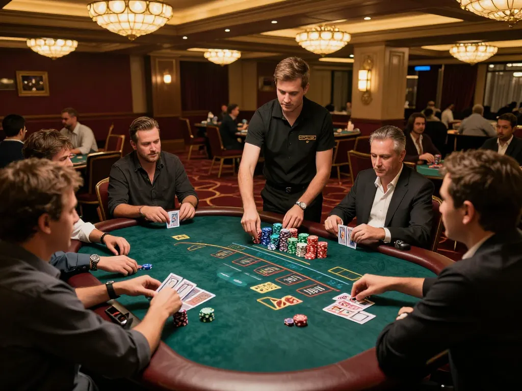 Players engaging in strategic blackjack game at SC88 casino table illuminated by elegant chandeliers