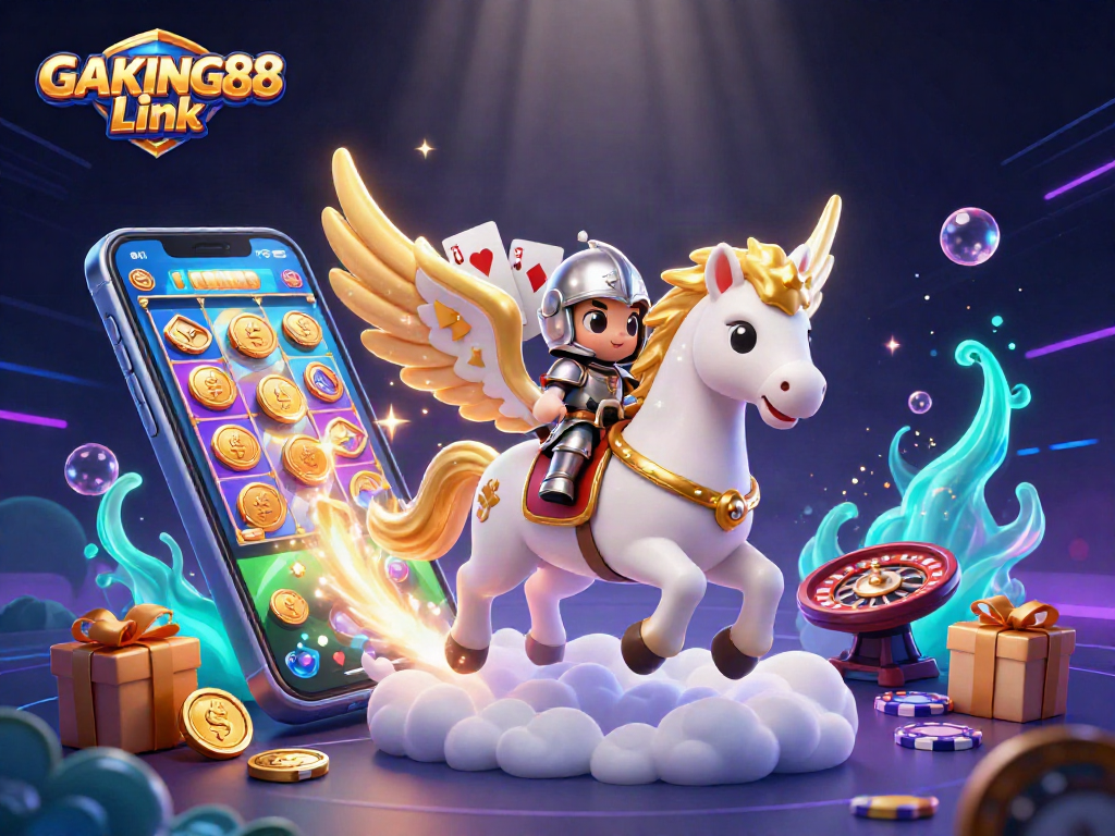 Experience the thrill of GAKING88 Link with a dynamic 3D casino scene filled with excitement.
