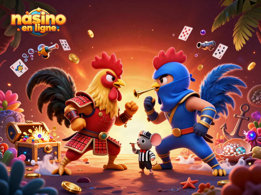 Découvrez un nouveau casino en ligne avec des personnages de coqs combattants en pleine action.