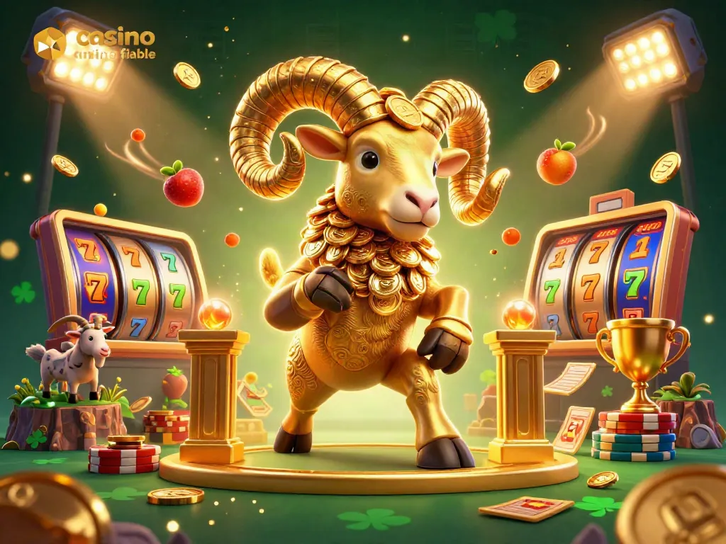 Disfruta de la emoción de un casino online fiable con un carnero dorado en un entorno vibrante.