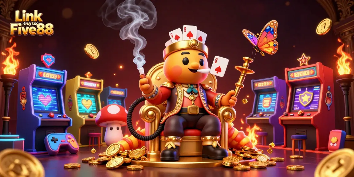Win big with Link truy cập Five88 featuring a vibrant casino scene with characters and gaming elements.