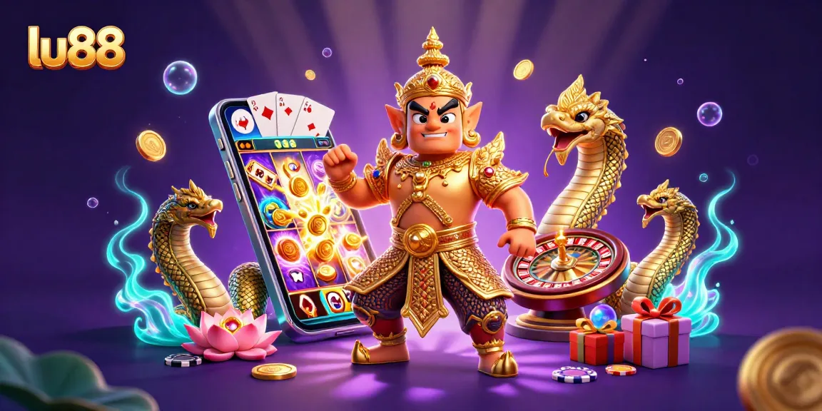 Experience legendary wins with lu88 in a vibrant 3D casino scene showcasing thrilling games and action