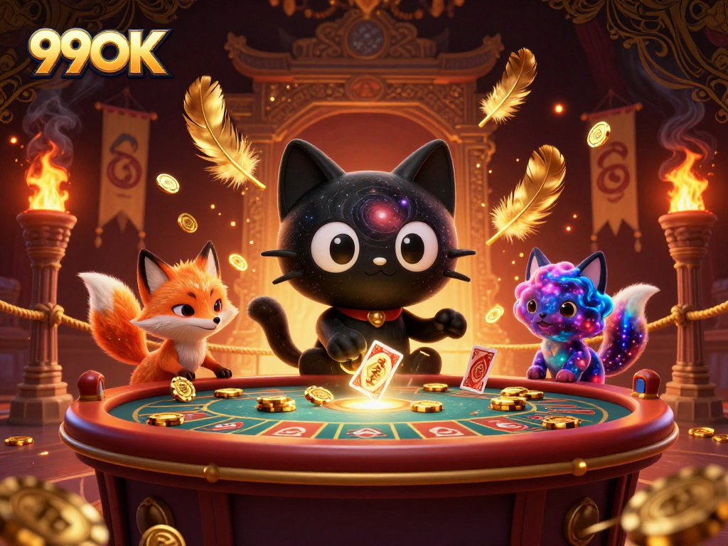 Experience 99OK's engaging universe as a black hole cat draws in gold at a cosmic casino.