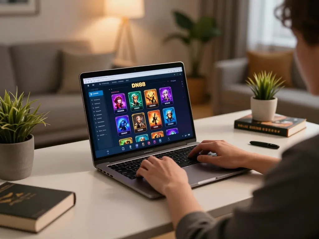 Player engaging with DN88 online gambling at home for a relaxing experience.