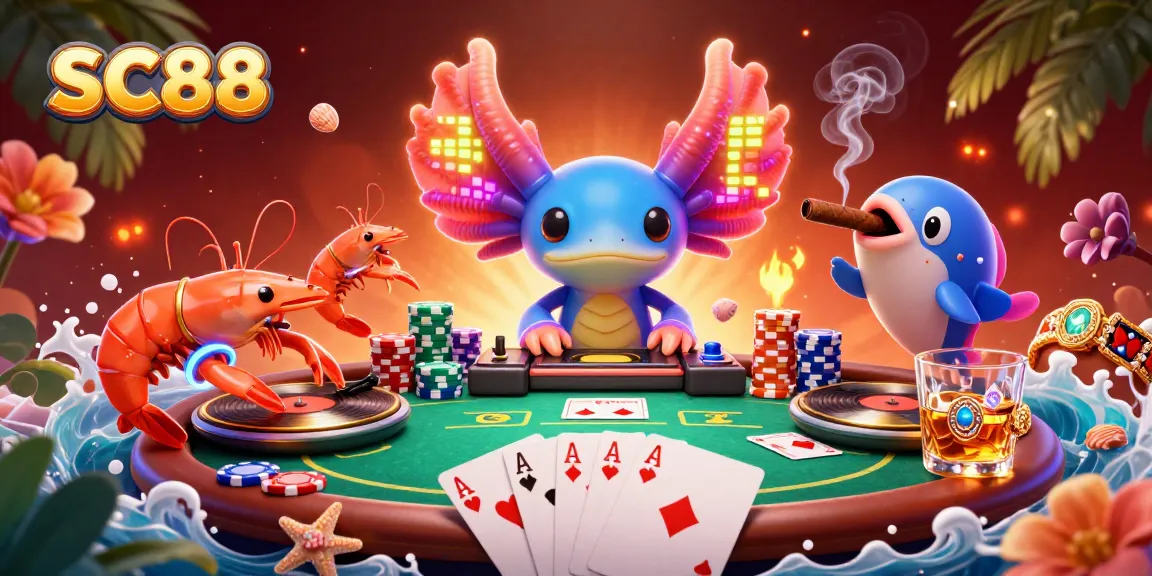 SC88 showcases thrilling poker action with vibrant characters and gaming elements in a lively casino scene.