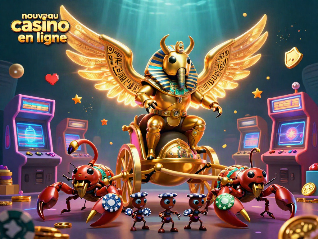 Découvrez les nouveaux casinos en ligne avec des personnages de jeu, machines colorées et éléments de poker.