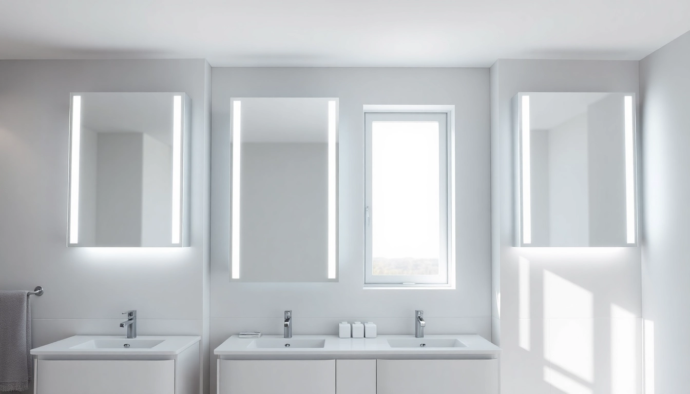 Stylish illuminated bathroom cabinets enhancing a modern bathroom's elegance and functionality.