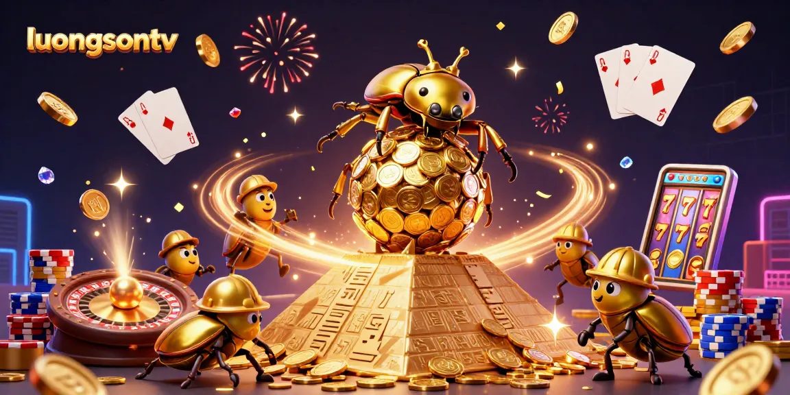 Engage with luongsontv's exciting visuals of a golden beetle and dynamic gambling elements.