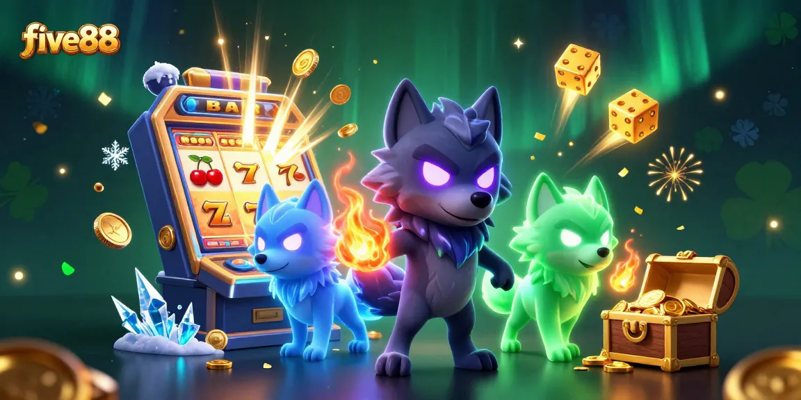 Win big with five88 at this vibrant casino illustration featuring thrilling slot game elements.