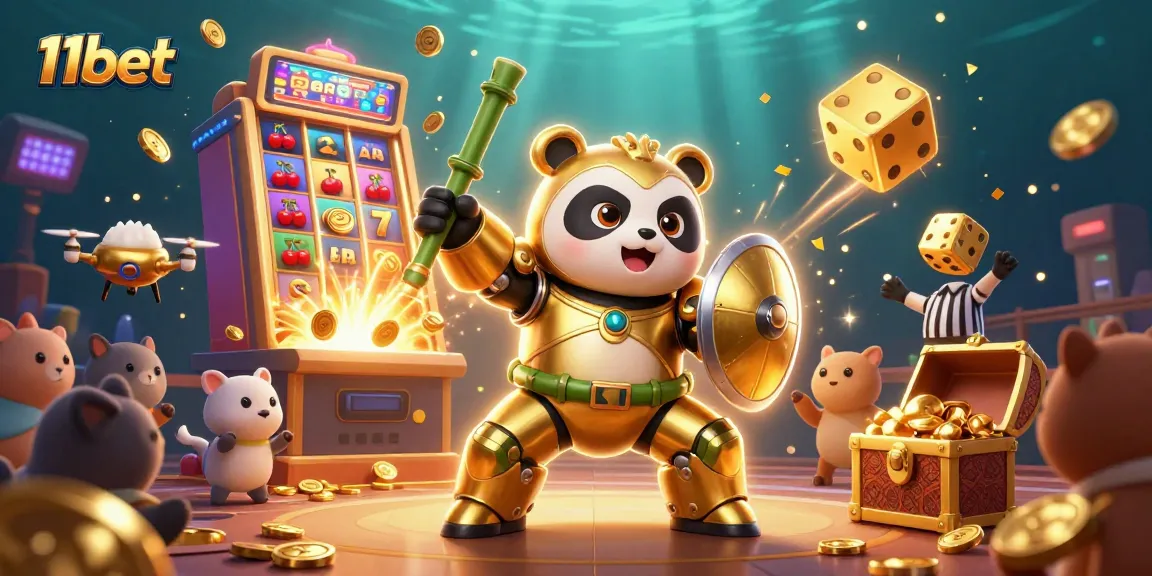 Experience thrilling wins with 11bet in this dynamic 3D cartoon casino scene.