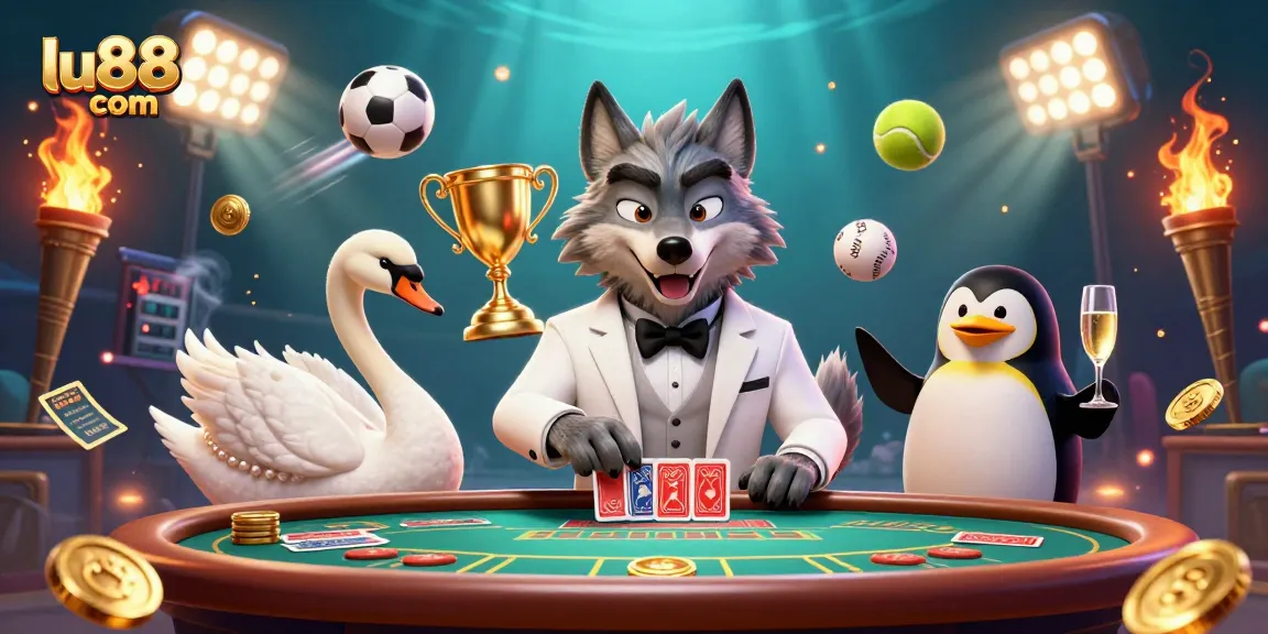 Experience thrilling casino action with lu88 com's vibrant 3D gaming illustration featuring dynamic characters.