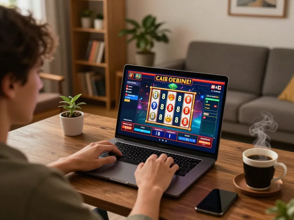 Engaging gameplay at o8 casino, showcasing a player deeply focused on their online slot experience.