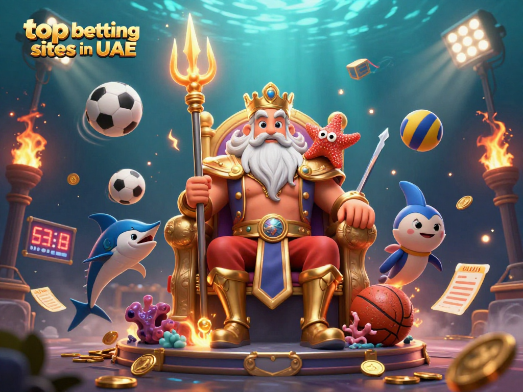 Engage with top betting sites in UAE illustrated through vibrant 3D characters and dynamic sports elements.